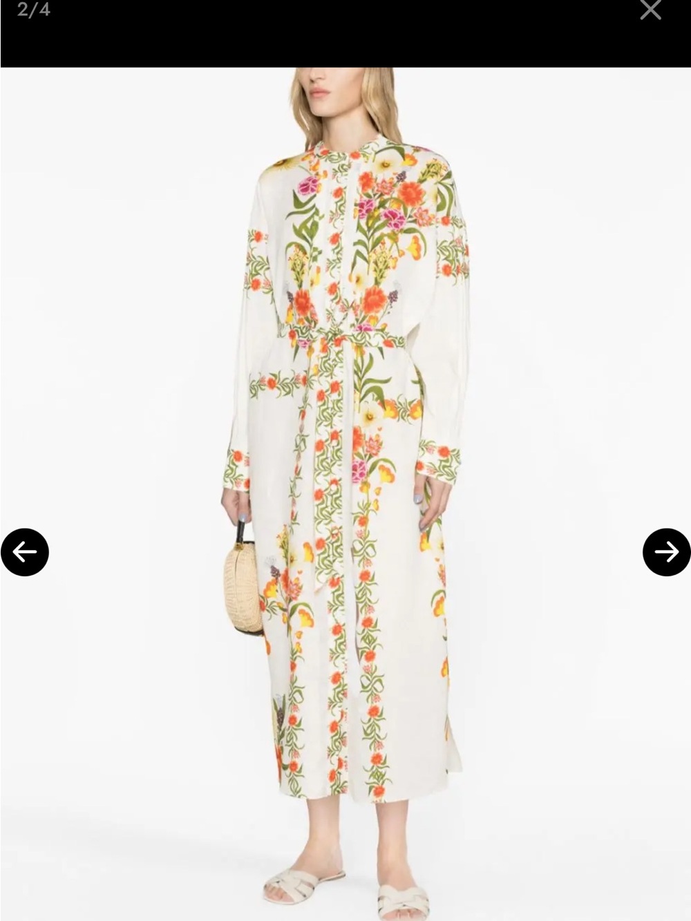 BORGO DE NOR Floral White Maxi Shirt Dress with Orange & Pink Accents
